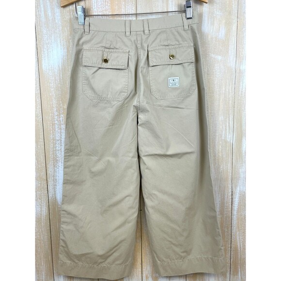 LAUREN RALPH LAUREN Size 8 Khaki Wide Leg Cotton Cropped Capris Pants W/Pockets - Picture 1 of 11
